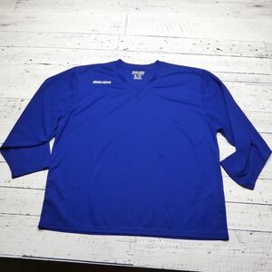 Bauer Hockey Shirt Mens XL Blue Polyester Long Sleeve V Neck Embroidered Logo